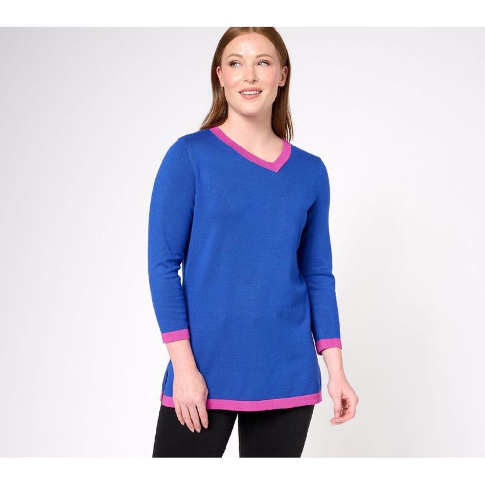Women Control Women's Top Plus Sz Sweater 3X Contrast Piping Purple A612921